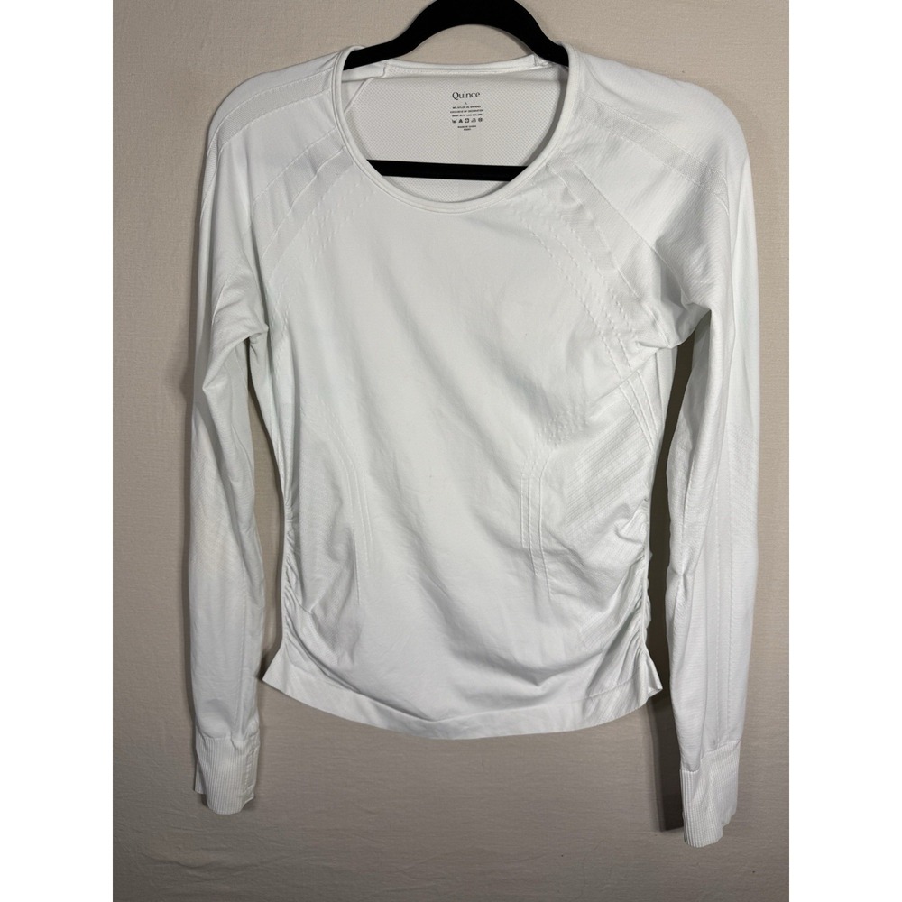 Quince Womens L White Long Sleeve Active Top Athletic Yoga Gym Stretch Shirt